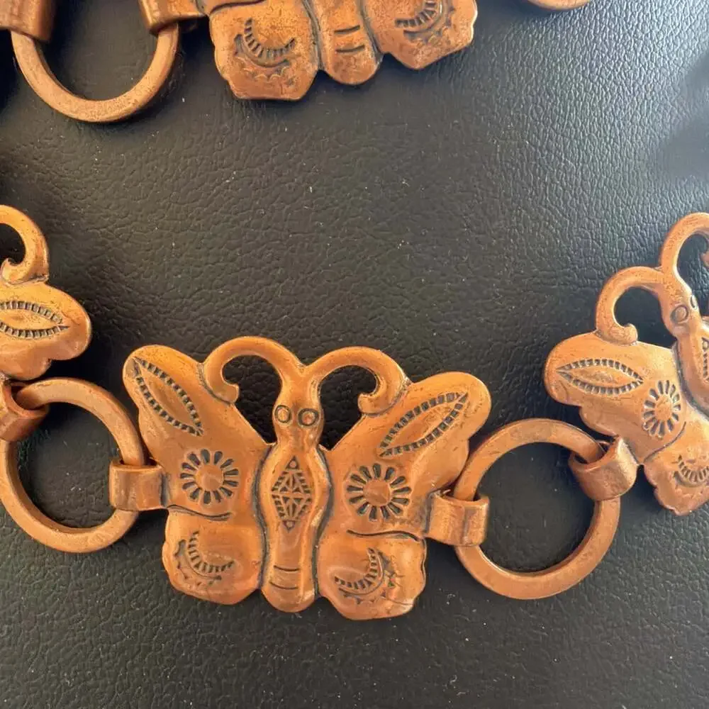 Vintage Rare Native American Butterfly Belt 32” Tooled Copper